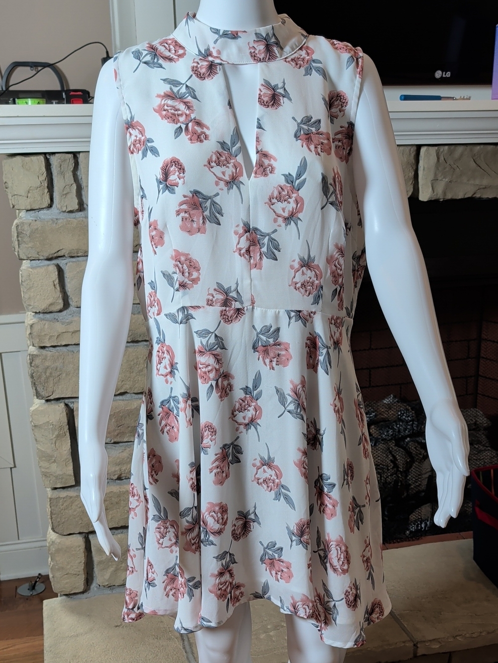 Lucca Couture Cream Mini Dress with Blush Pink Floral Print